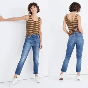 Madewell The High-Rise Slim Boyjean in Dover Wash: Raw-Hemmed Edition